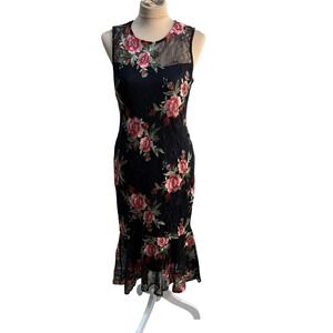 Calvin Klein Black Floral Lace Mermaid Hem Sheath Dress Romantic Goth Size 10